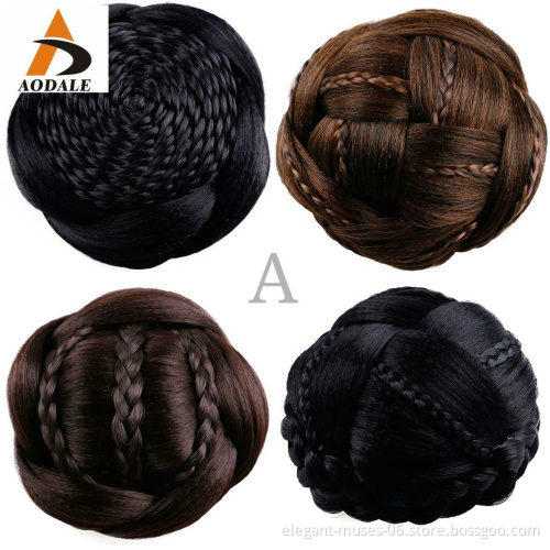 High quality wholesale ladies fashion brown headwear wig knot easy to tie clip in Hair bun hair toupee synthetic extensions